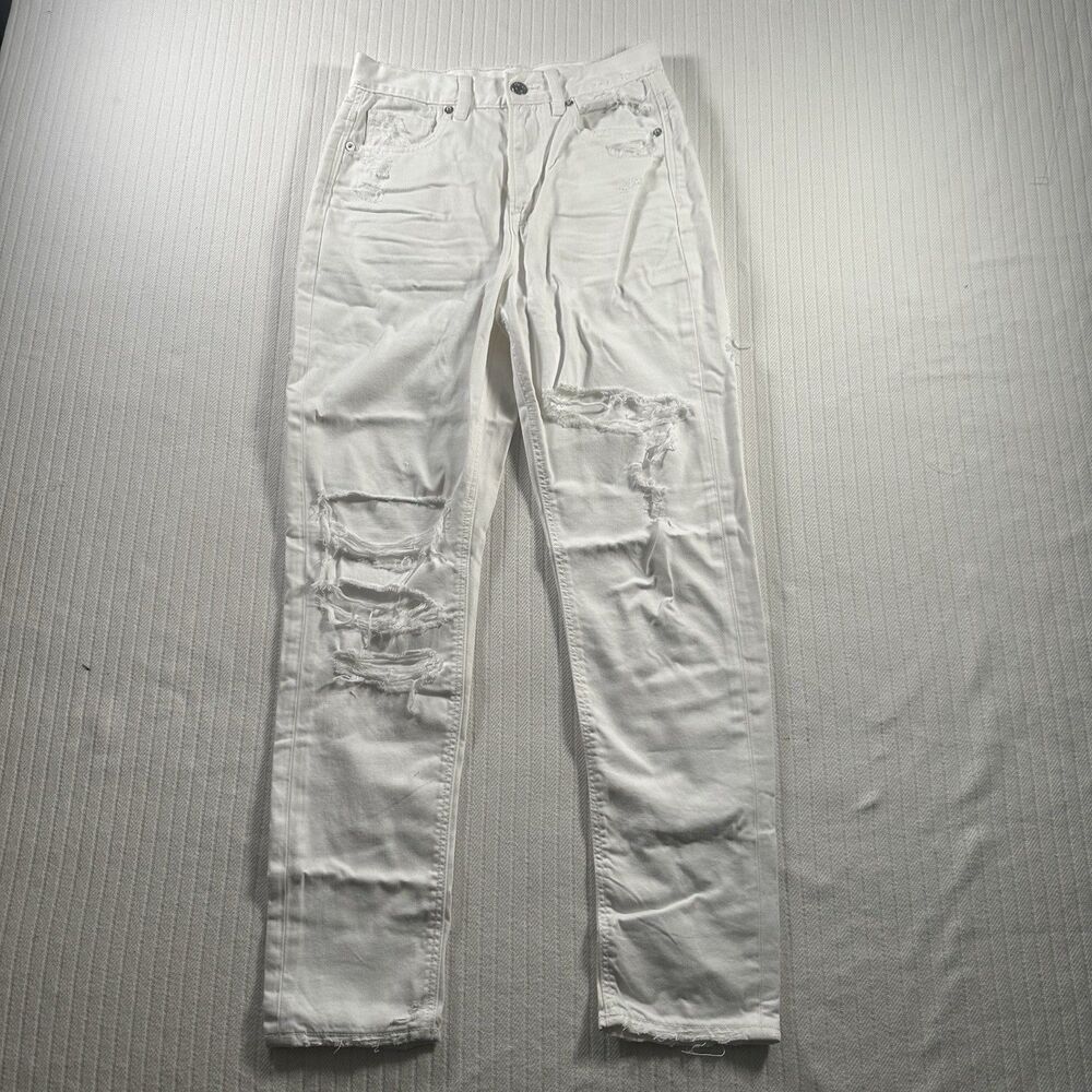 American Eagle Jeans Womens 2 White High Rise Mom Straight Distressed Stretch